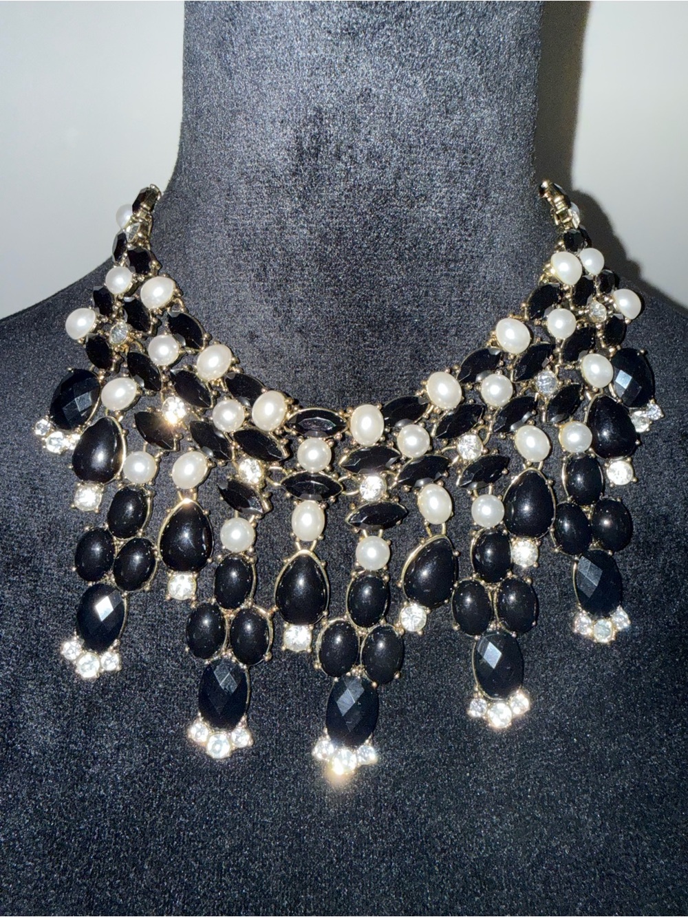 Aldo Black, Pearl & Gold Statement Collar Necklace